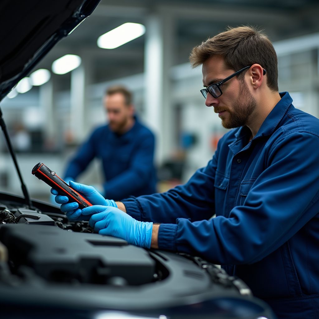 Technicien effectuant un diagnostic électronique